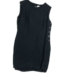 Vtg Ann Taylor dress women's 12 black linen liner side buttons medi USA